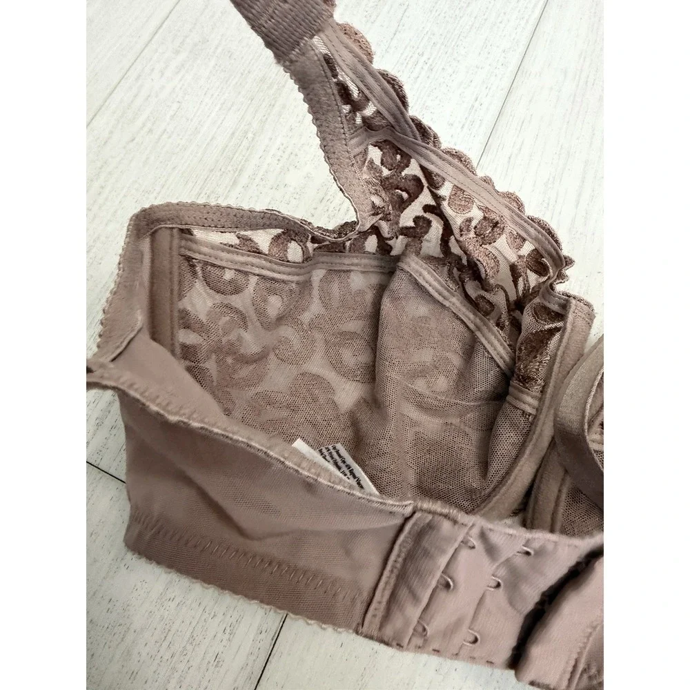 Wacoal Arabesque Embroidered Bra‎ Sz 34DDD Taupe Brown 85199